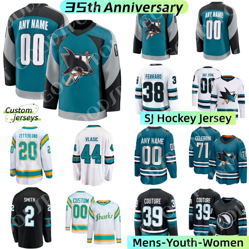 SJ sharks 35th Anniversary hockey jerseys Celebrini Couture Vlasic jersey Granlund Eklund Fabian Zetterlund Mackenzie Blackwood Sturm 2025 mens hockey jersey