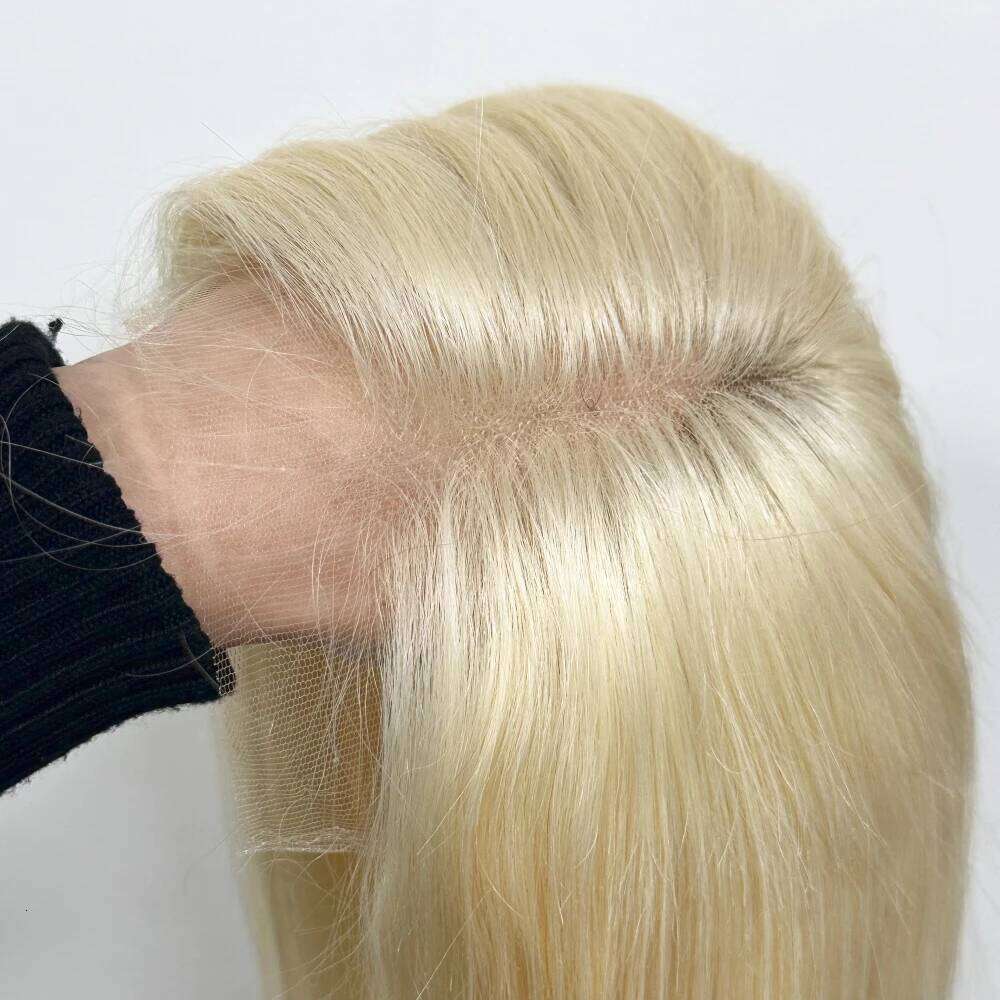 Transparent HD Wefted #613 Honey Blonde Remy Human Hair 6X6 8X8inch with 4X4inch Swiss Lace Overlay for Women Topper