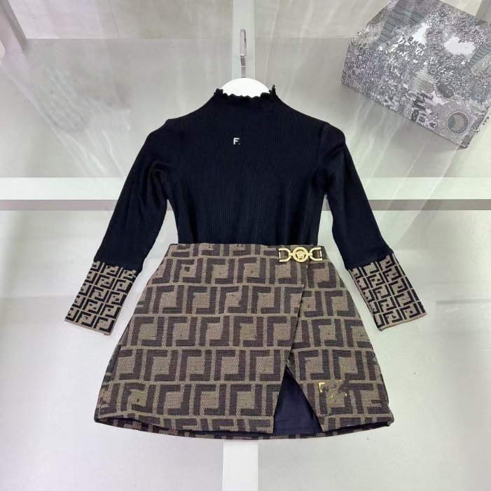 Designer fashionable girl's dress - Spring/Autumn style - Children's long-sleeved dress - Classic round-neck jacquard denim fabric two-piece set size 90cm-150cm B11