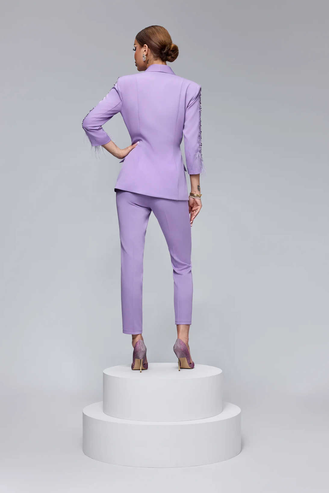 Elegant Purple Women Pants Suits Crystal Beading Red Carpet Lady Slim Fit Wear Prom Birthday Jacket Coat Customized 2 Pieces