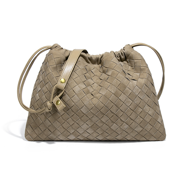 Autumn Winter New Matte Cloud Drawstring Pleated Woven Soft Leather Lucky Shoulder Crossbody Bag