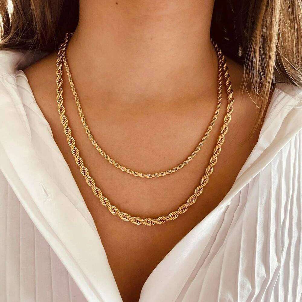 H.JEWEL 2/3/4/5MM 316 Rope Chain Necklace Stainless Steel Never Fade Waterproof Choker Men Women Jewelry Gold Color Chains Gif