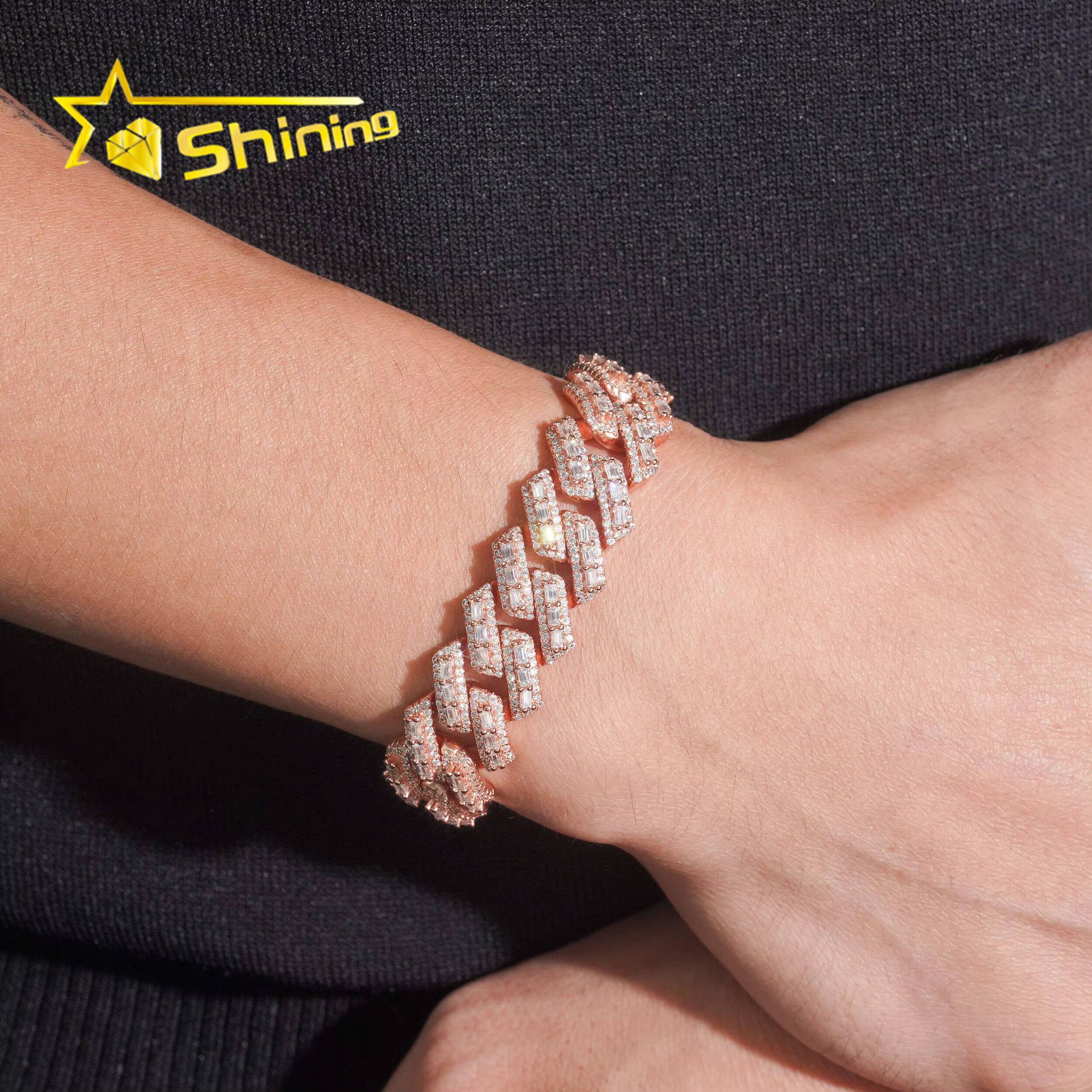 Pass Diamond Tester Hip Hop Jewelry 18mm Solid 925 Silver Box Clasp Iced Out Men Necklace VVS Moissanite Cuban Bracelet