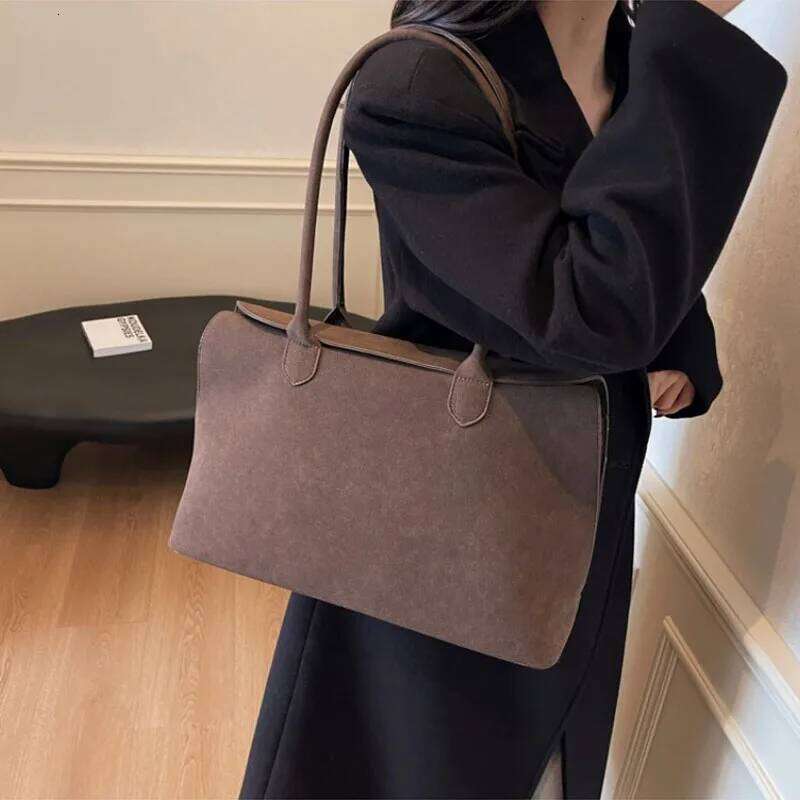 Classic Faux Suede Handbags Women England Style Elegant Shoulder Bags Big Solid Designer Casual Totes Lady Retro Female Packages