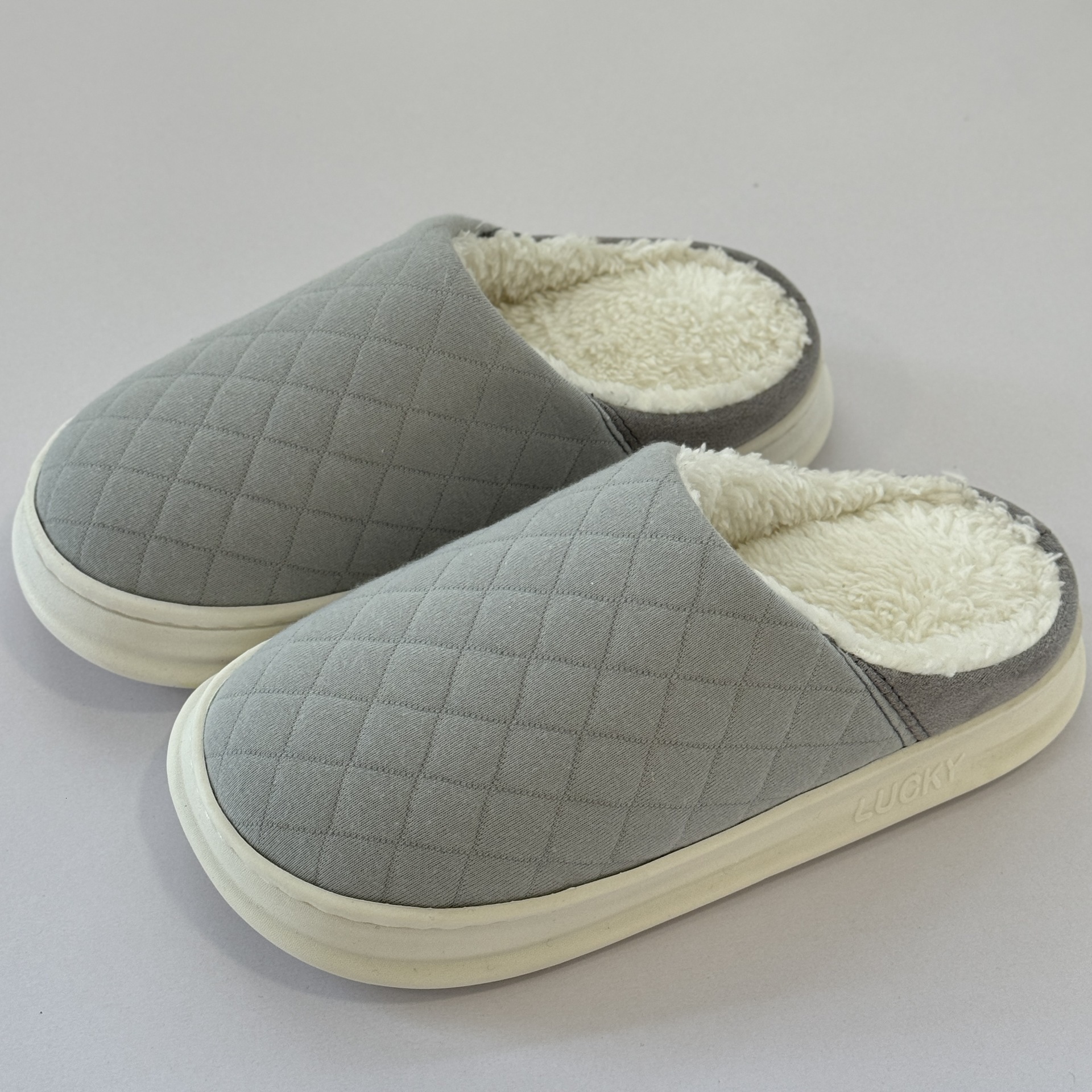 New Autumn Winter Couple Closed-Toe Full Cotton Quilted Check Thickened Sole Waterproof Non-Slip Warm Home Slippers ddmymarket