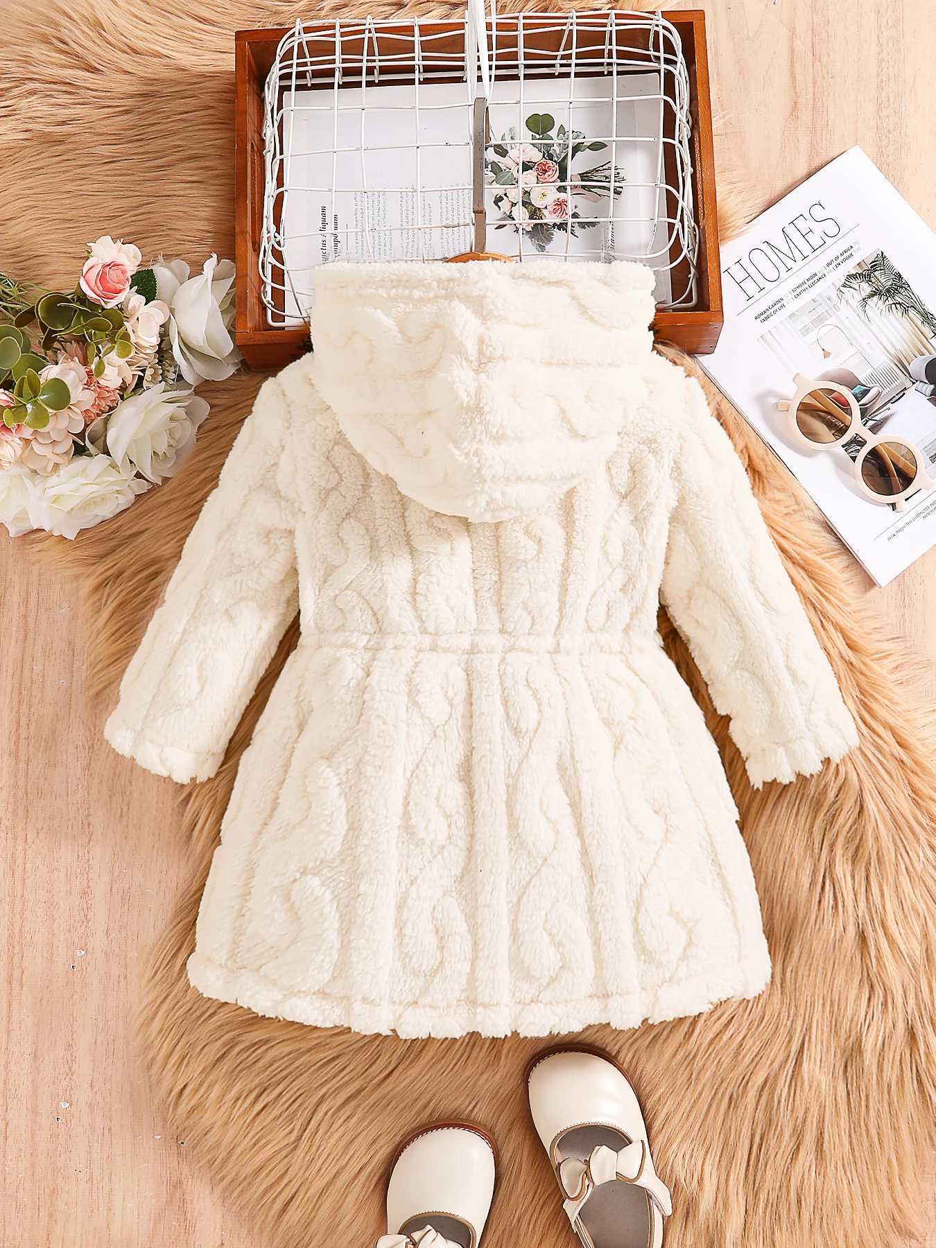 Spring and autumn new girls fashion home outdoor casual clothing childrens knitted hooded coral velvet white coat 4Y8Y jacket L250926B690