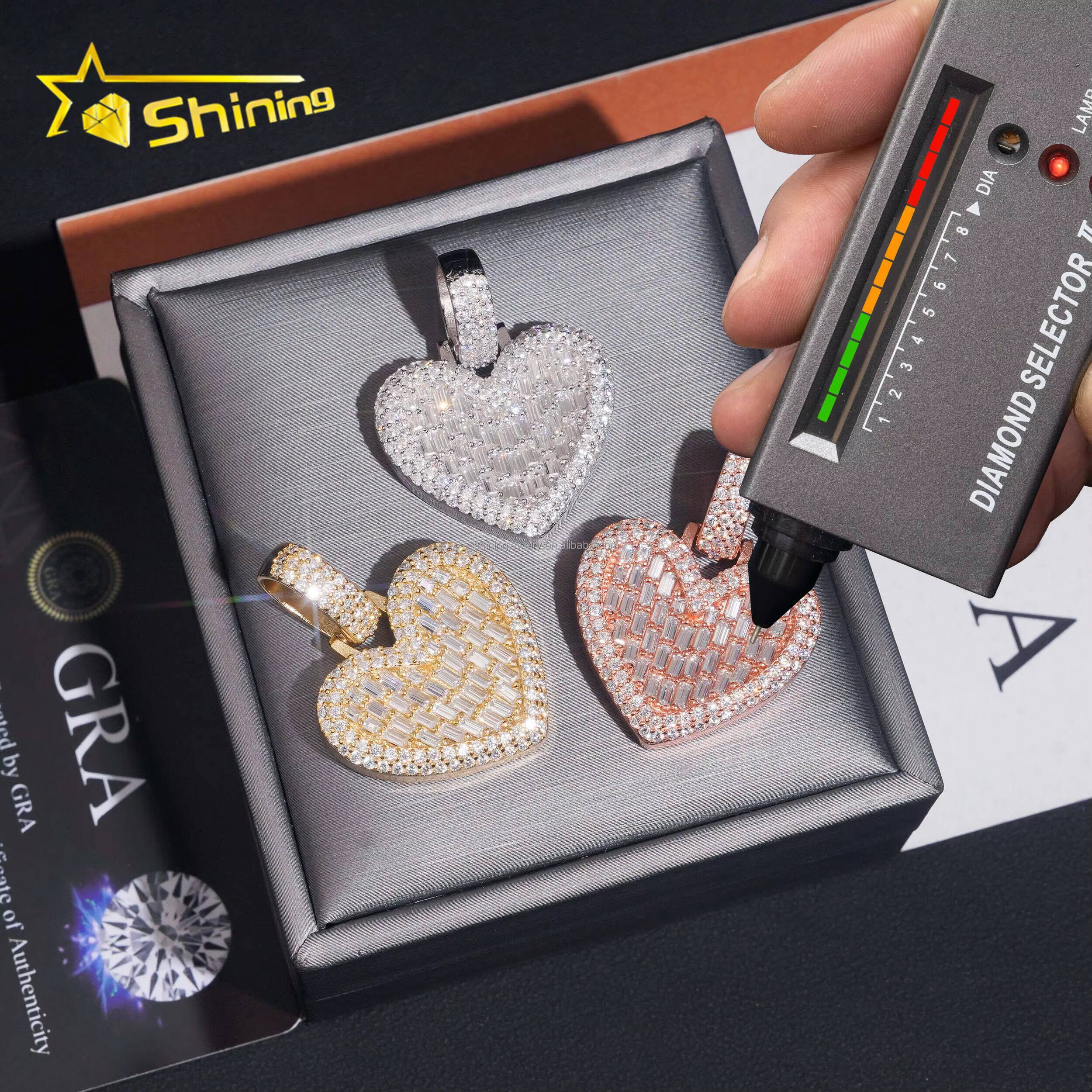 Pass Diamond Tester Elegent Style Women Gift Cute Jewelry VVS1 Moissanite Diamond S925 Silver Iced Out Heart Charm Pendant