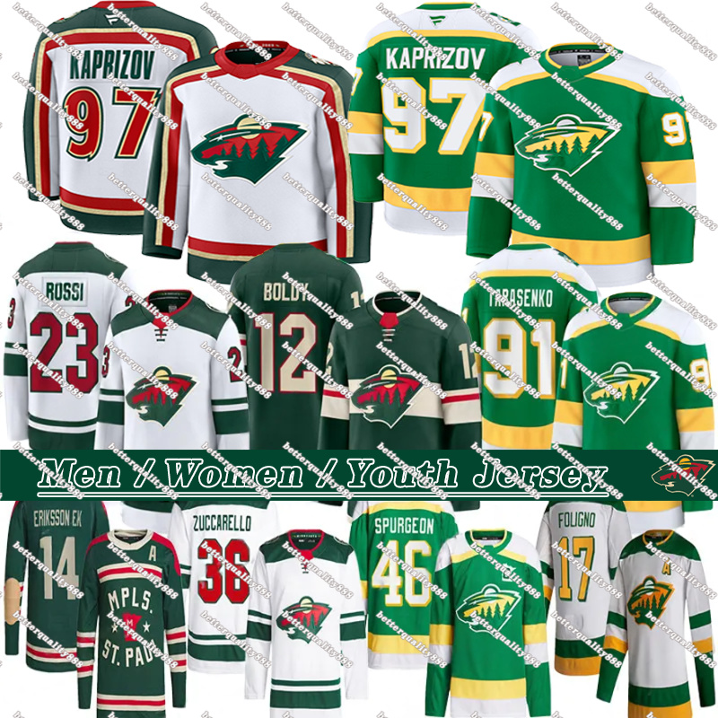 #97 Kirill Kaprizov mn hockey jersey #7 Brock Faber Matt Boldy Mats Zuccarello Vladimir Tarasenko Spurgeon Marcus Foligno Marco Rossi Joel Eriksson Ek wild jersey