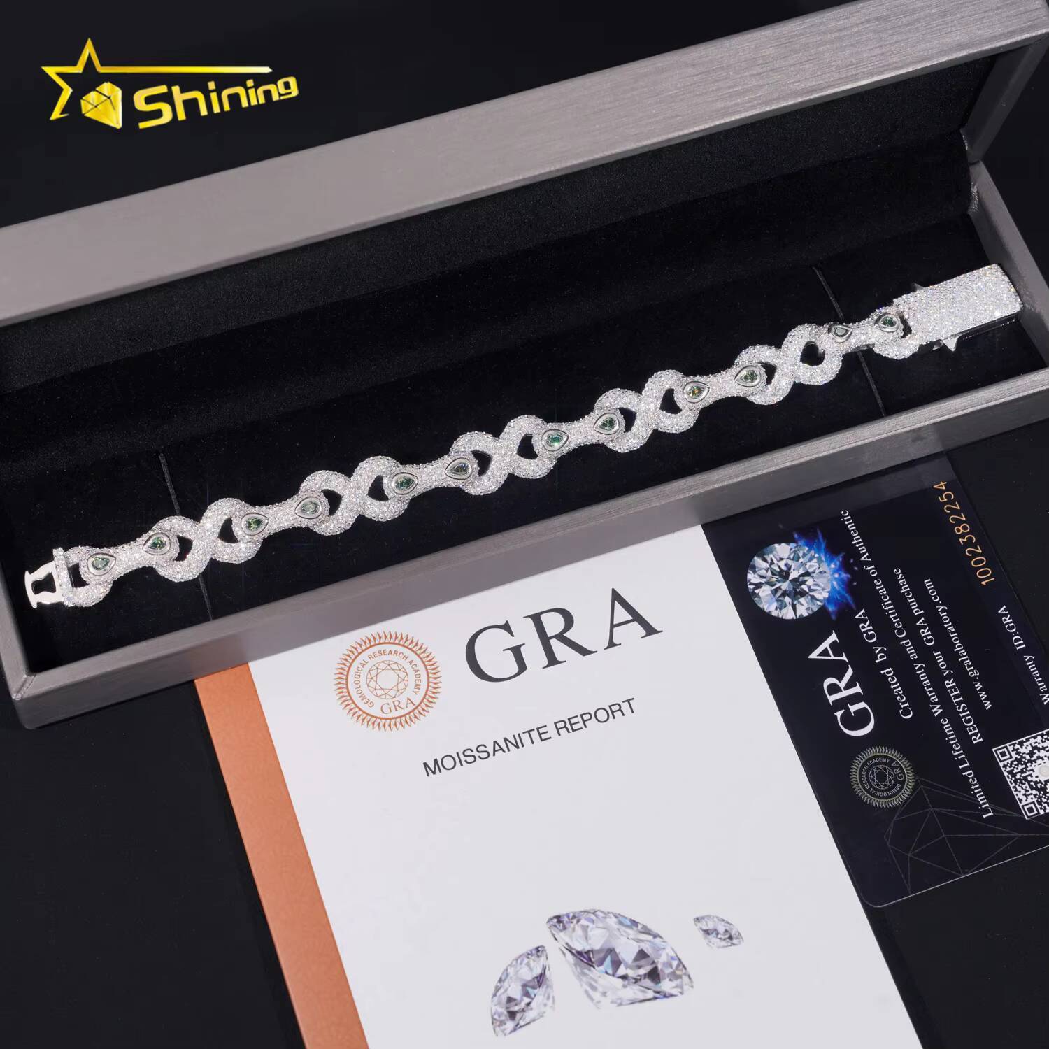 New Arrivals Iced Out Royal Blue Green Marquise Hip Hop Infinity Style 925 Sliver VVS Moissanite Bracelet Men Women