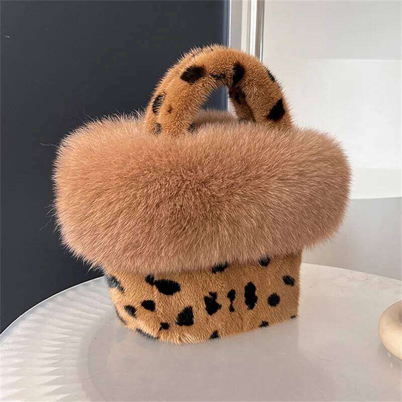 New Real Mink Fox Fur Women Handbags Female Multifunctional Large Capacity Basket Fashion Wrist Bags For Ladies Phone Purse