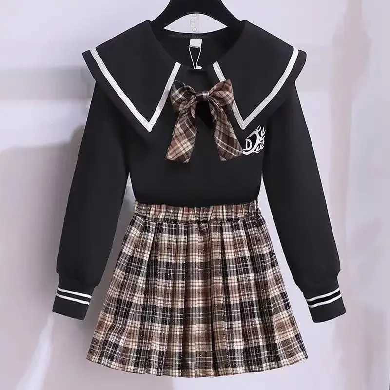 Sets For Girls School Uniform Twinset Children Costume Kids Suit Preppy Tops Skirt Clothes For Teenagers 6 8 9 10 12 14 Years L250926P219
