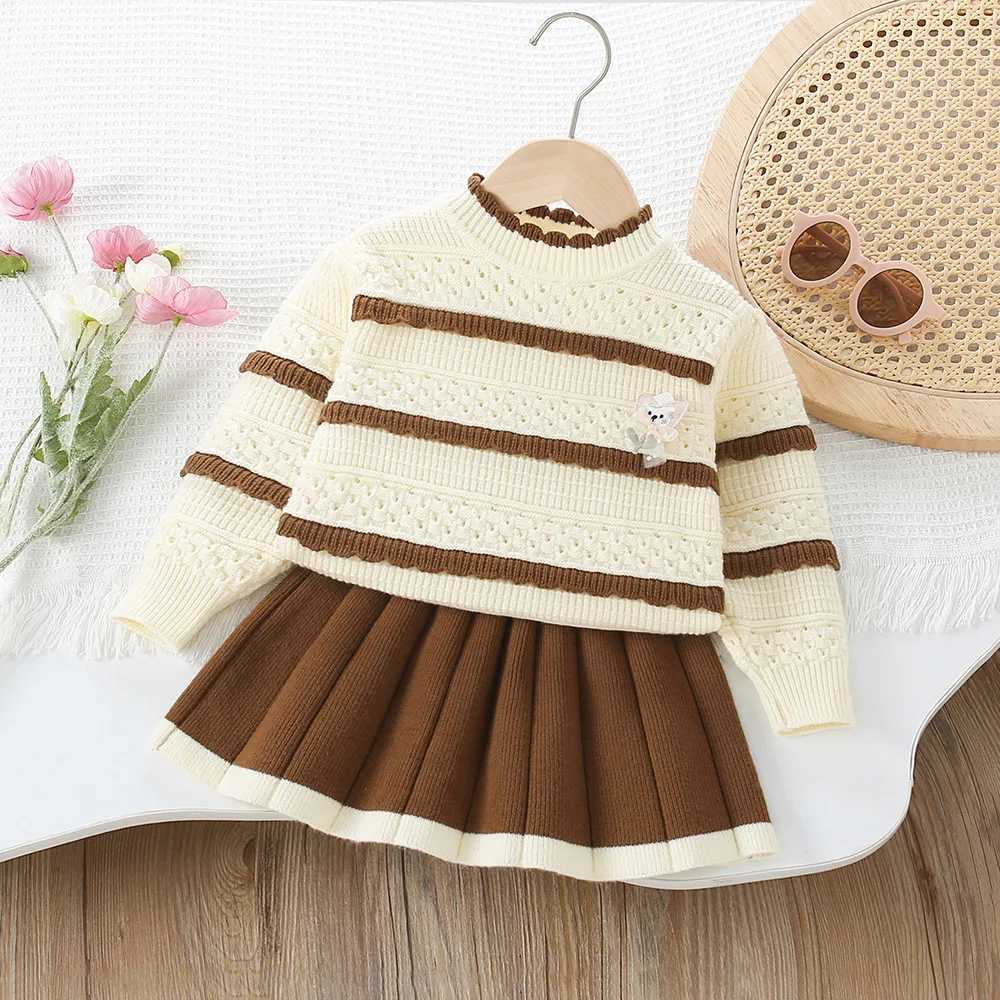 Girls Dress Clothes Sets Autumn Winter Children Woolen Jersey Sweaters Tops Skirts Kids Princess Suit For Baby Knitted Outfits 3 L250926AFOF