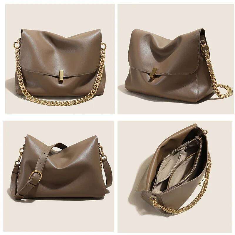 New Genuine Cow Leather Shoulder Chain For Women Large Capacity Crossbody Handbag Messenger Tote Bag Designer