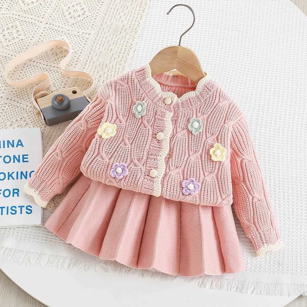Girls Dress Clothes Sets Spring Autumn Children Woolen Jersey Sweaters Coats Skirts Kids Princess Suit For Baby Party Outfits 6Y L2509261UXP