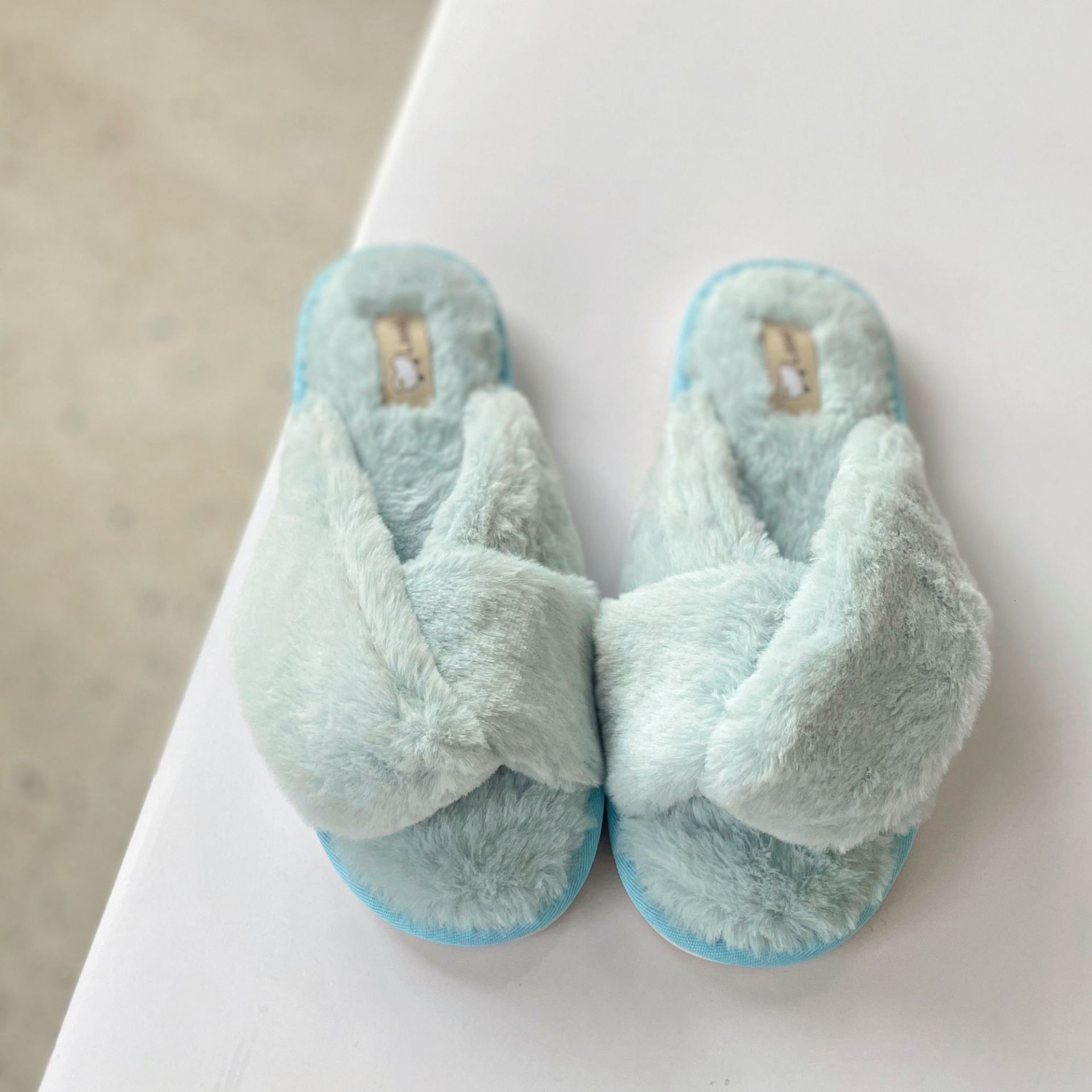 Twist Knot Cross Furry for Women, Autumn Winter Fairy Korean Style, Outdoor and Indoor Non-Slip Plush Cotton Slippers ddmymarket