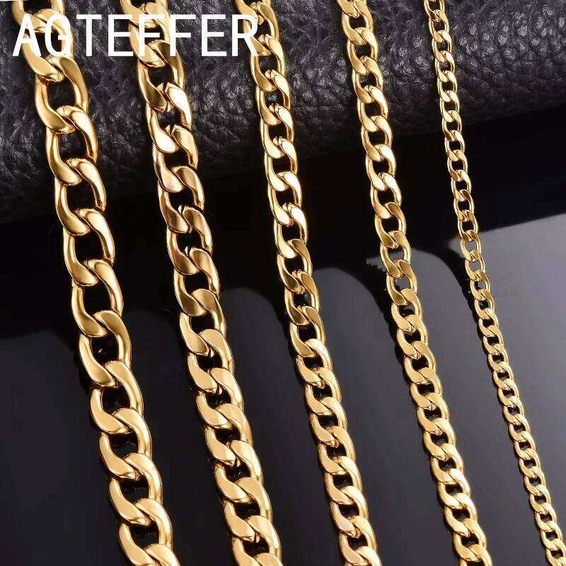 New gold Necklaces Sterling Sier color Classic 6/8MM 50CM sideways chain for Men woman fine Jewelrys Wedding party