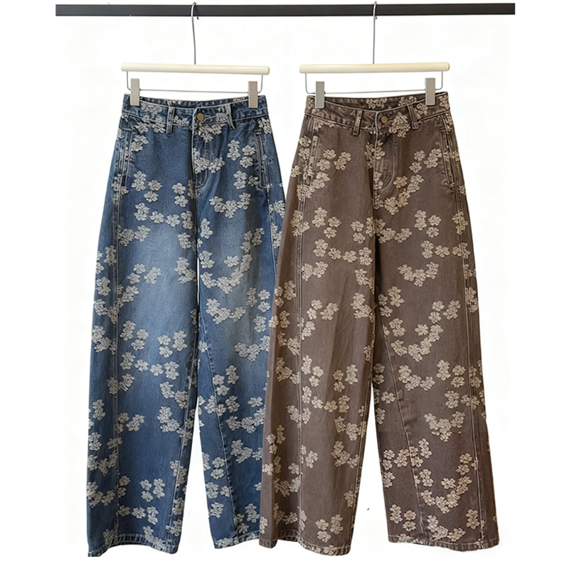 Women's Jeans Women's Retro Floral Denim Slim Flare Pants High-Waisted Slimming Loose Floral Print Jeans Trousers CK004