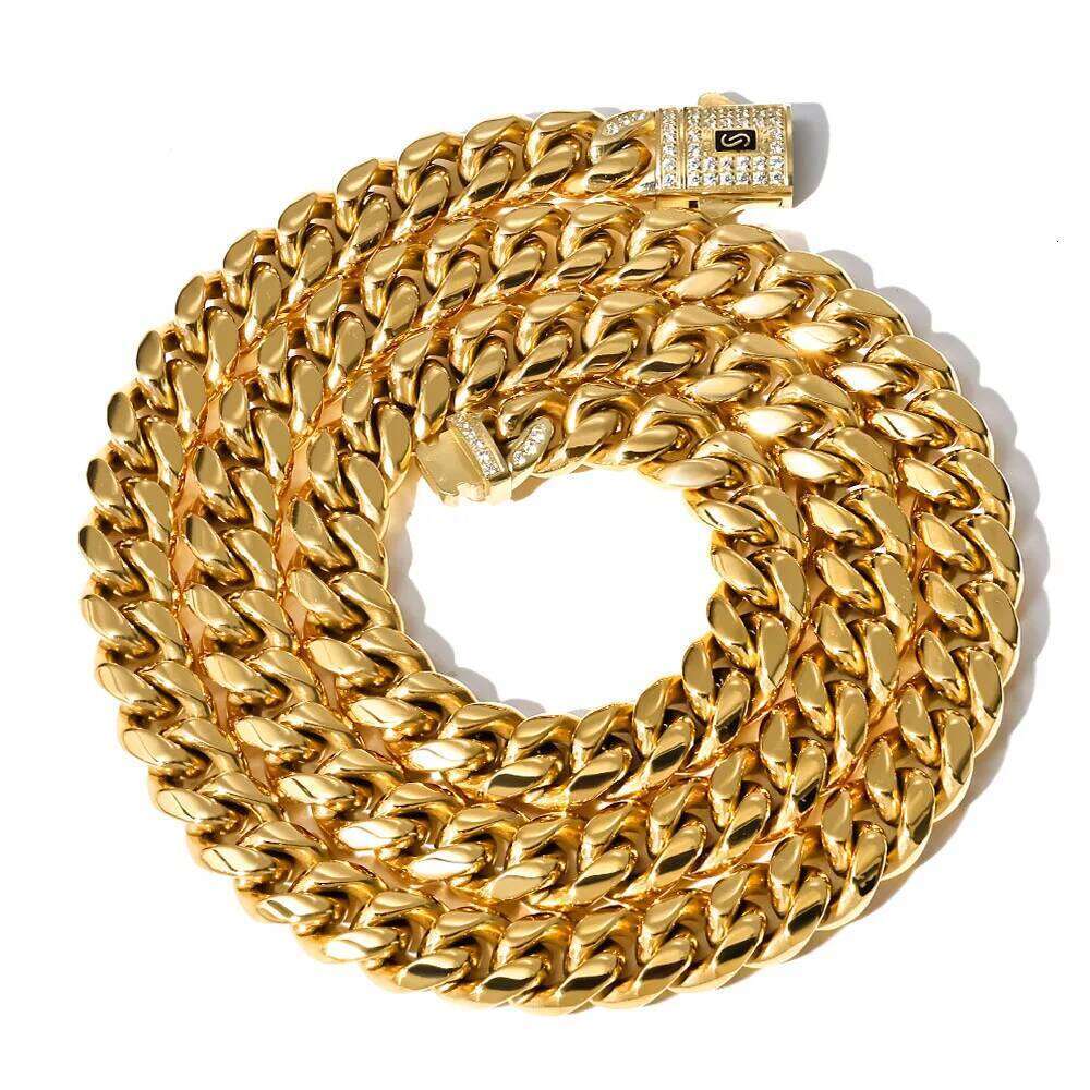 Ladies' Jewelry High Quality Stainless Steel Plated 14k gold Cuban Chain Waterproof Men's Dia Inlaid Necklace