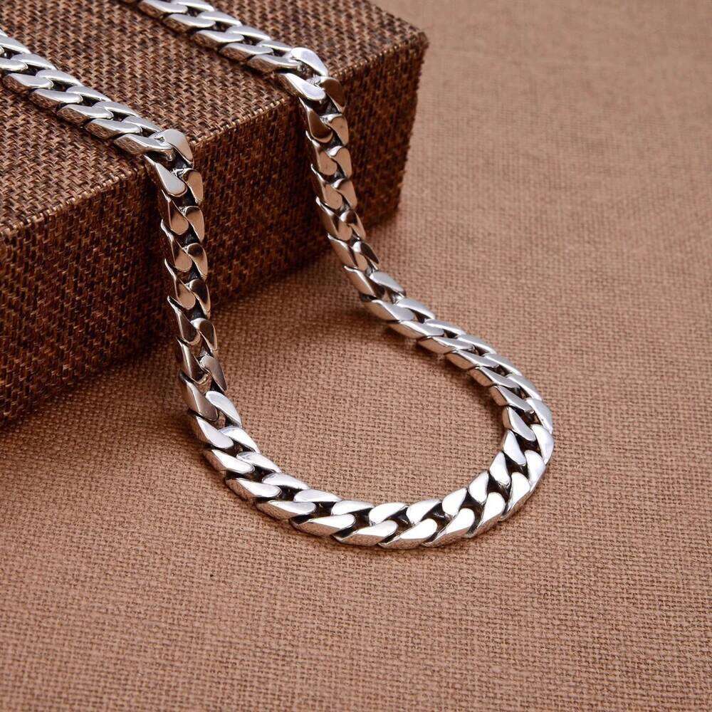 Daifuni S Sterling Sier 7MM Cuban Curb Chain Miami Necklace for Men Fashion Fine Hip-Hop Figaro Jewelry 40-70cm