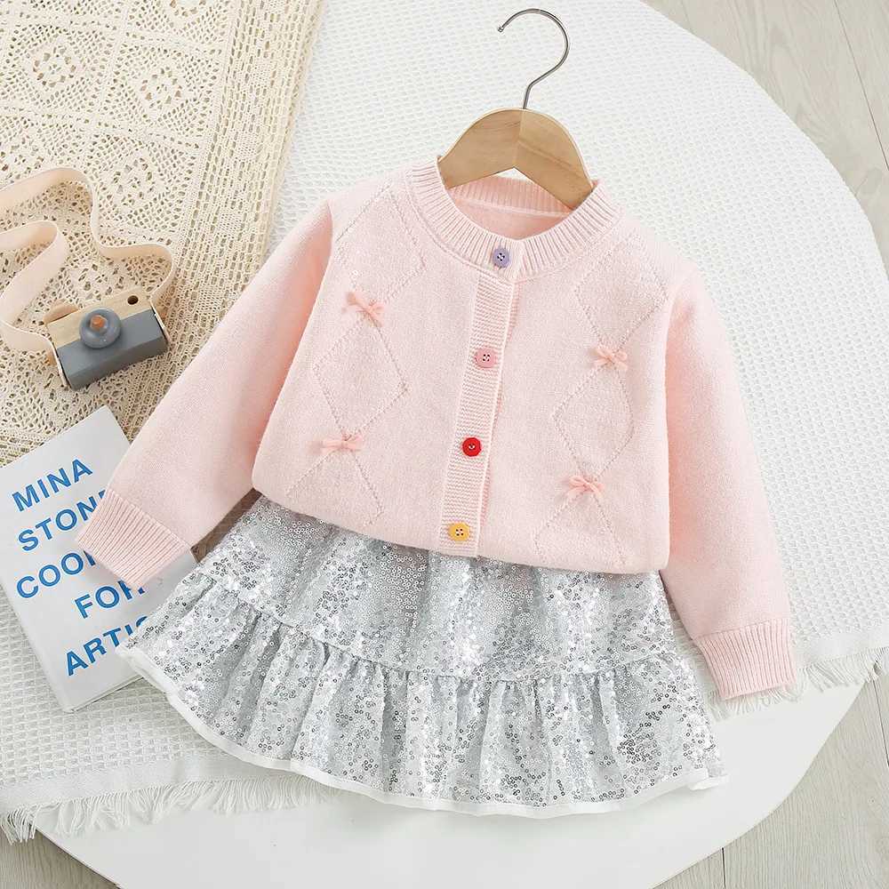 Girls Clothes Sets New Autumn Kids Baby Girl Cardigan Knitted Sweater Outerwear and Sequined Skirt 2pc Clothes Suit Girl Clothes L250926842G