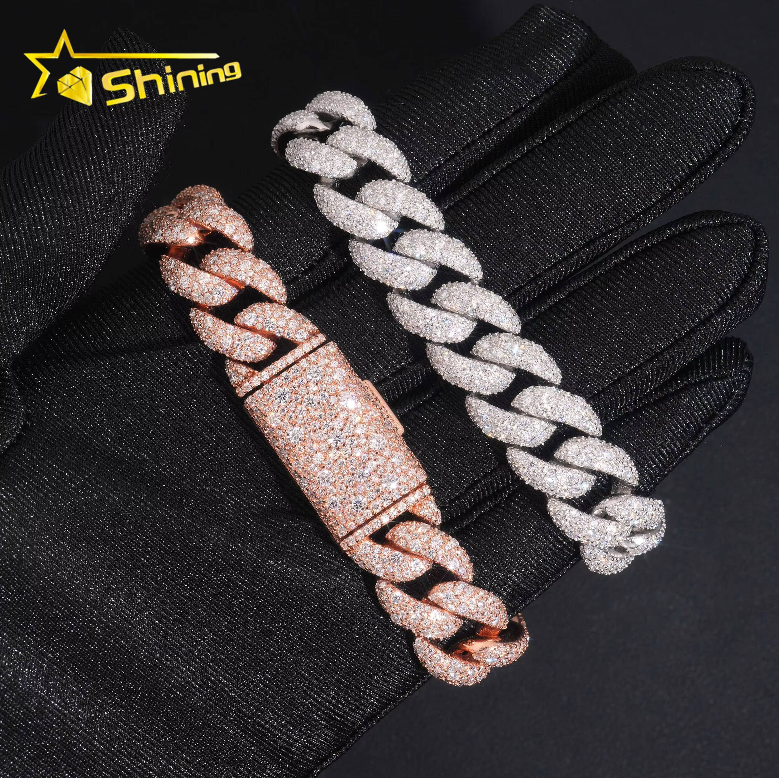 925 Silver Luxury 14mm Mosaic Setting Moissnaite Cuban Bracelet Iced Out Hip Hop Jewelry Custom Bracelet for Men