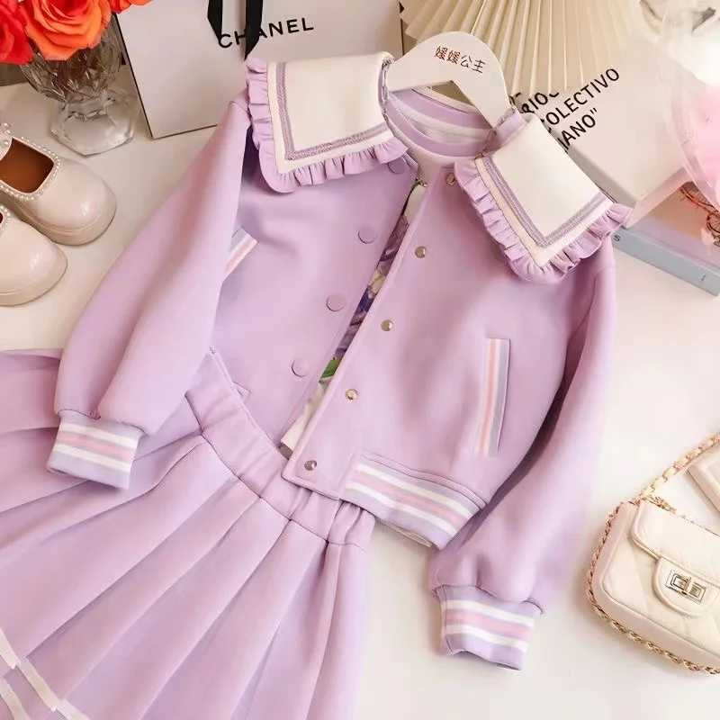 Girls Spring and Autumn Korean Version Of Foreign Style Princess Style Girl Cartoon Coat Pleated Skirt Twopiece Set Kids L2509266RT4