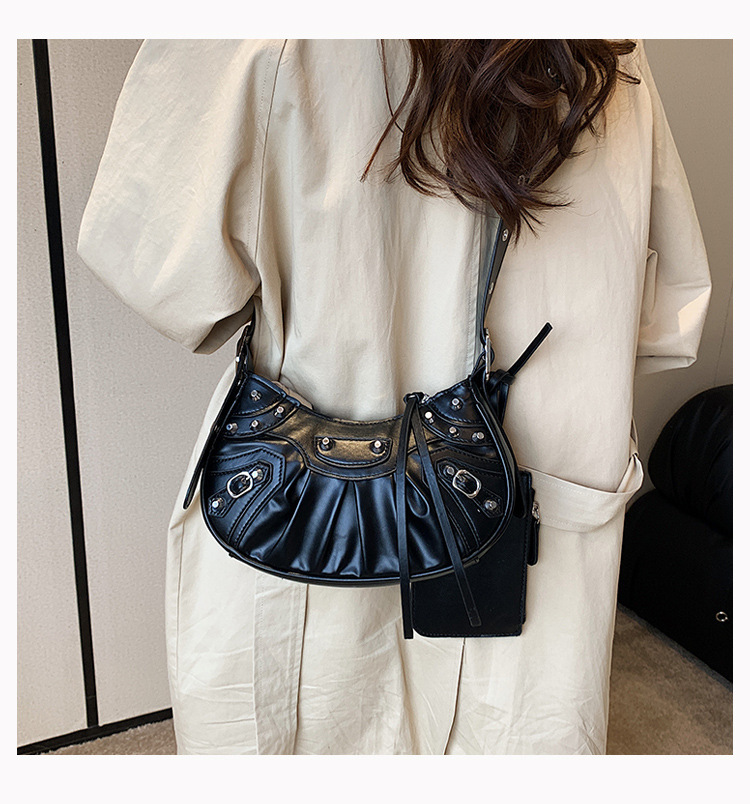 European and American style rivet Y2K Bag style pleated dumpling bun mother bag autumn new retro fashion armpit bag light luxury designer bag