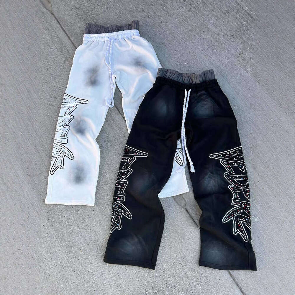 Hip-Hop Drawstring Casual 2025 Sports Loose Wide-Leg Double-Waist Long Pants High Street