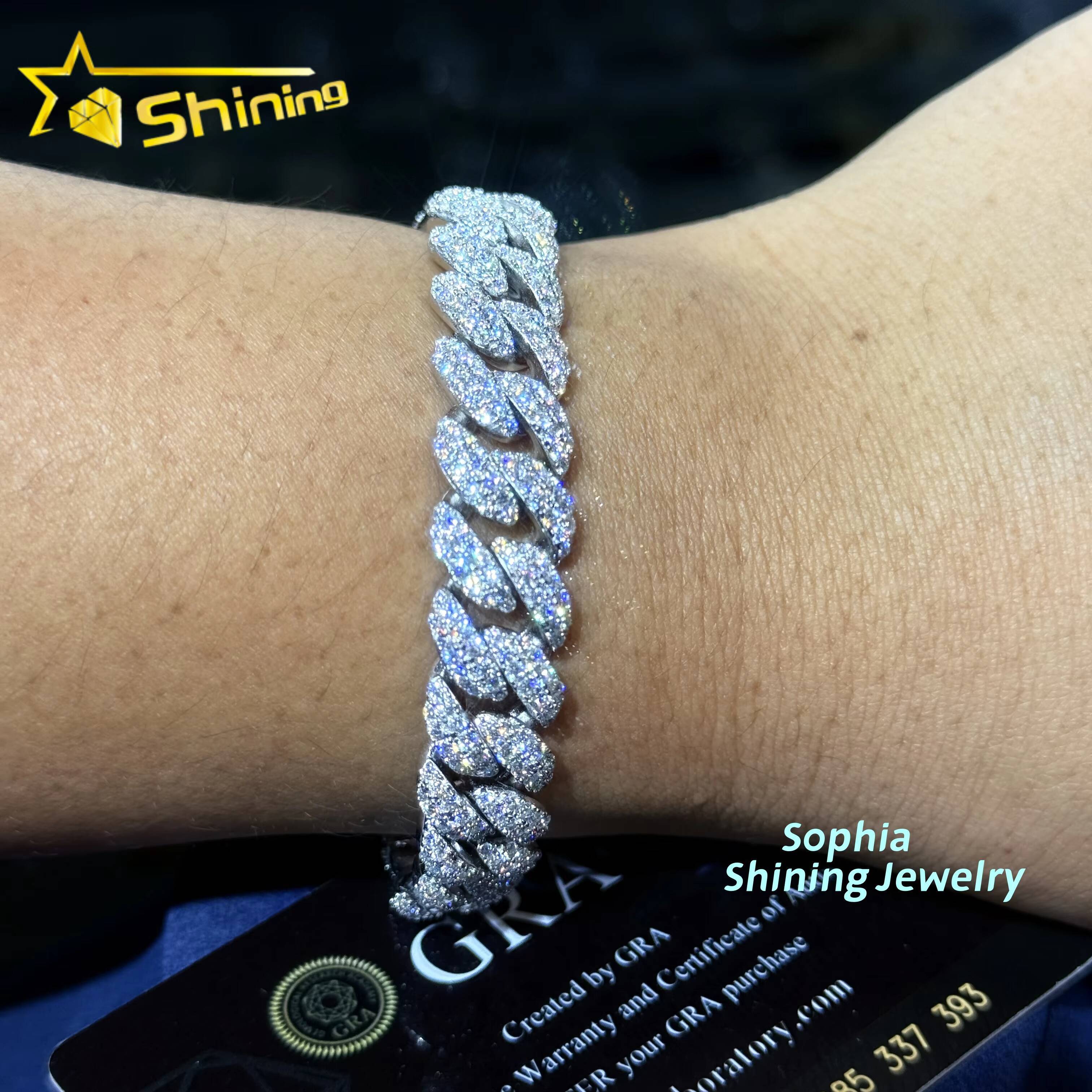 Pass Diamond Tester Rose Gold Two Tone High Quality Moissanite Diamond Hip Hop Bracelet 925 Silver Iced Out Cuban Link Bracelet