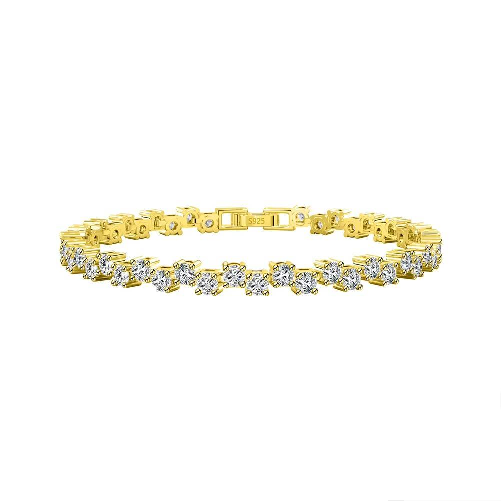 SB164 Valentine Gift Classic Silver Size 6575 Inch 2 Rows 30mm Prong Setting Round Cut CZ 14K Gold Plated Tennis Bracelet