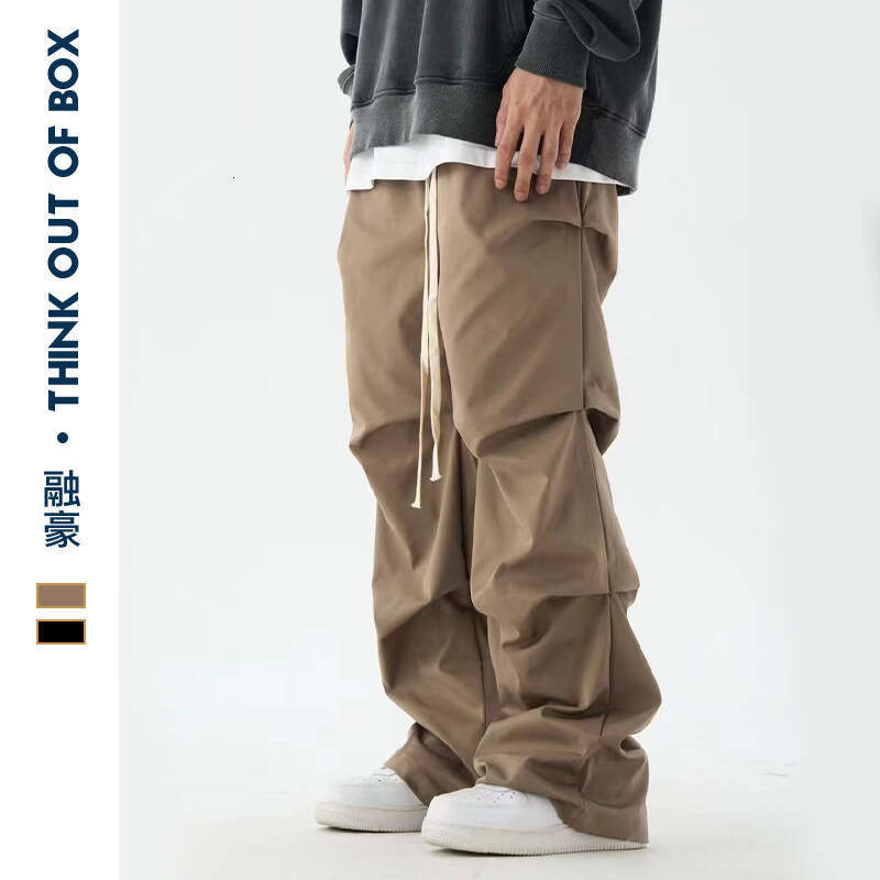 Trendy Brand Casual Wrinkled Cargo Pants Unisex American High Street Vibe Fashion New Spring Summer Ins Trend B5