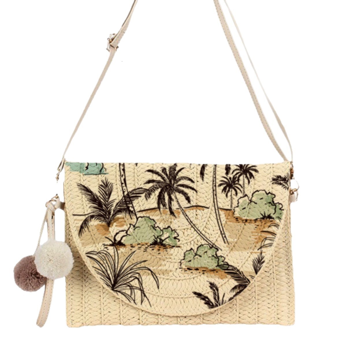 2025 new printed beach leaf flip crossbody bag luxury bag large capacity armpit bag high-end multifunctional grass woven designer bag