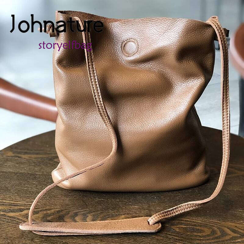 Johnature Simple Nature Soft Cowhide Women Bag 2025 New Genuine Leather Large Capacity Solid Color Shoulder & Crossbody Bags