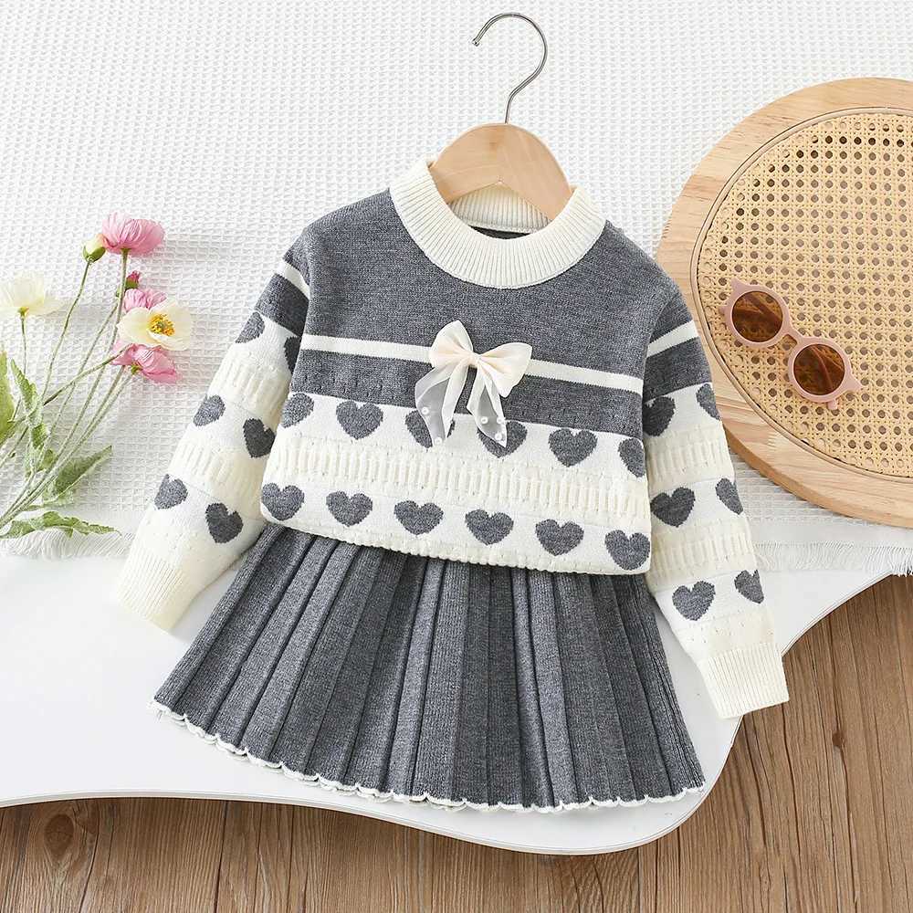 6567 Girls Sweater Suit 2025 Autumn and Winter New Baby Girls Knitted SweaterSkirt Bow Twopiece Suit L250926DMKS