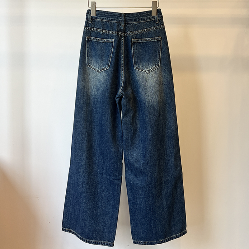 Women's Jeans Women's Retro Distressed Denim Wide-Leg Floor-Length Pants High-Waisted Slimming Ripped Washed Loose Straight-Leg Jeans Trouse