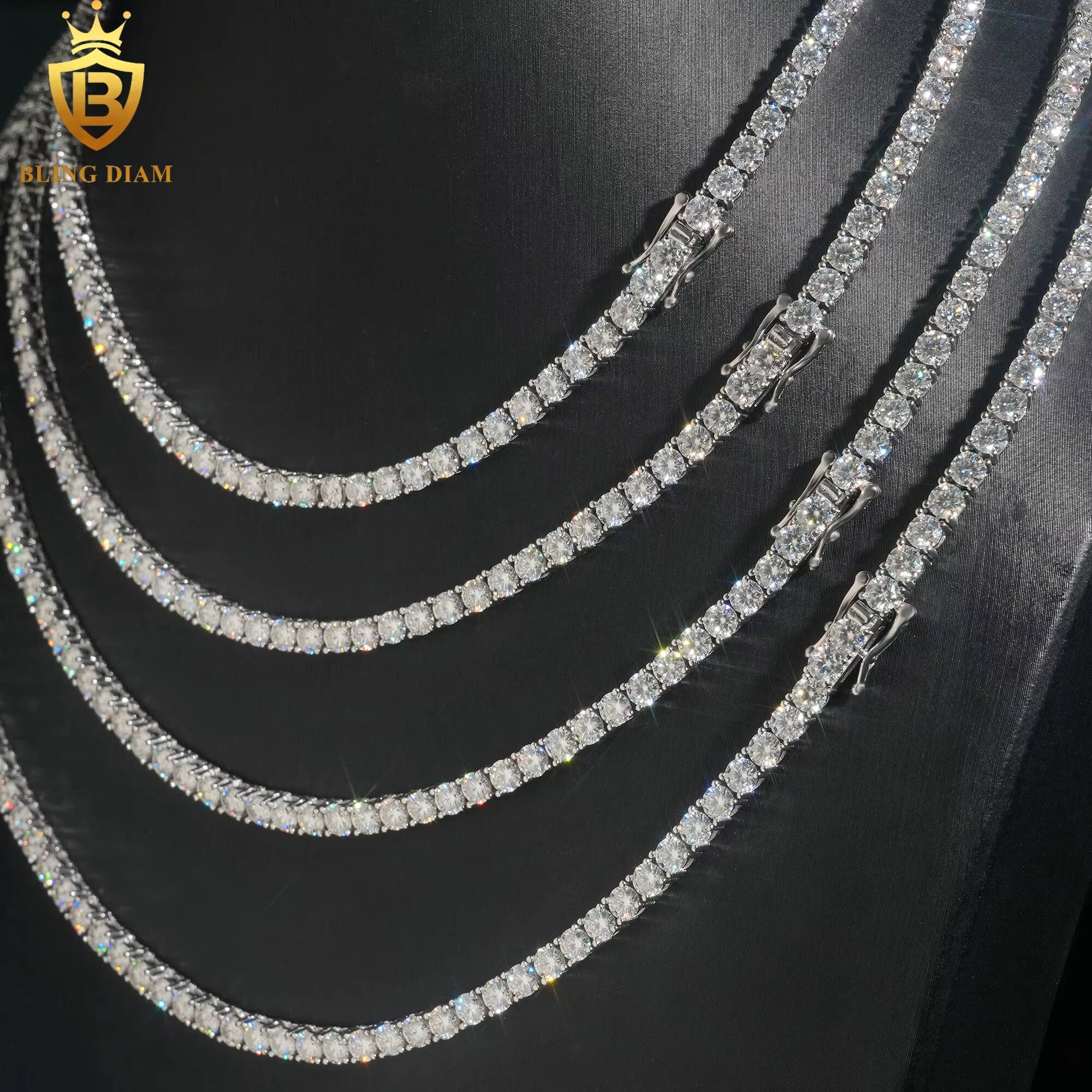 3mm 4mm Blingdiam Jewelry Wholesale Factory Low Price 925 Silver Gold Plated Vvs Mossanite Iced Out Tennis Chain