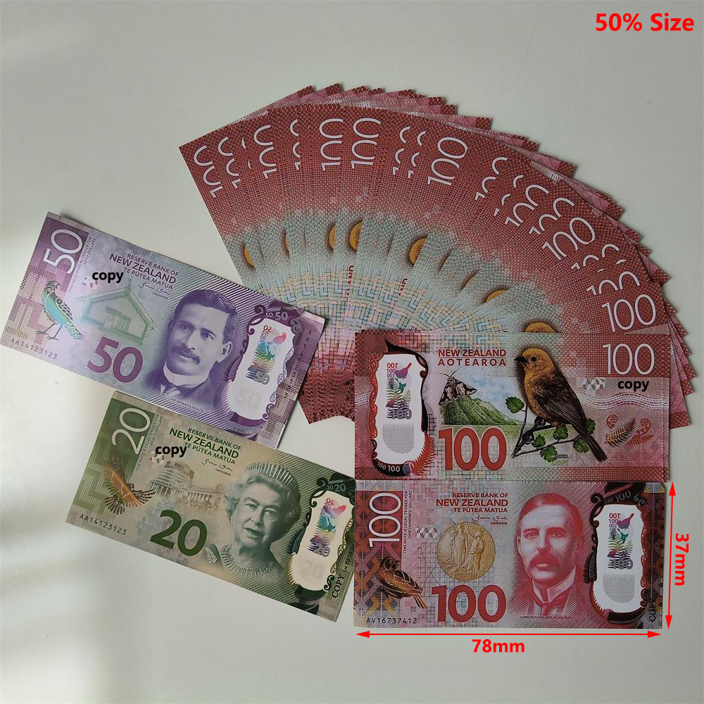 3A Realistic Paper Fake Money New Zealand NZD Prop Money UK GBP British 20 50 100 Notes Commemorative AUD Money Toy For Kids Christmas Gifts Or Video Film 78*37mm 50% Size