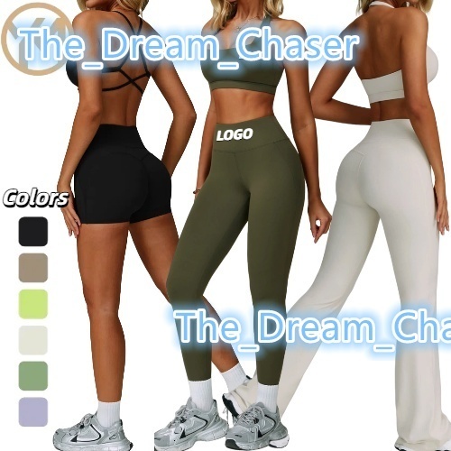 Yimo Women Nude Felling Halter Bra Yoga Bodysuit Lady Hip Lift Flare Pants Gym Set Female High Waist Scrunch Butt Sports Suit