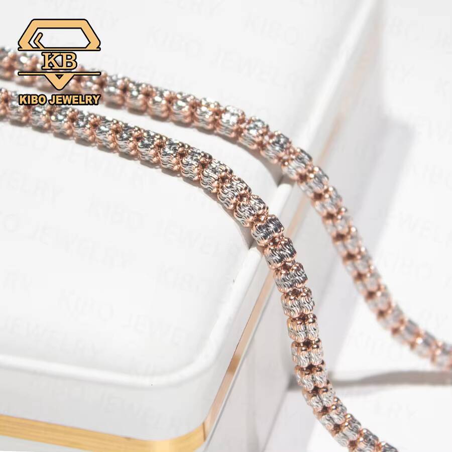 Moon Ice Chain Two Tone 925 Sterling Silver Diamond Cut Ice Link Chain Moon Ice Chain Necklace Ice Chain for Men