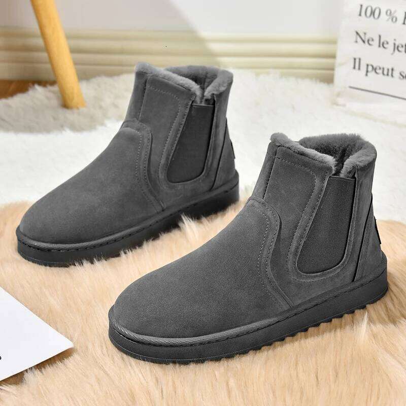 Men's outdoor minimalist slip-on fleece-lined warm flat-soled comfortable versatile ankle snow boots with non-slip function