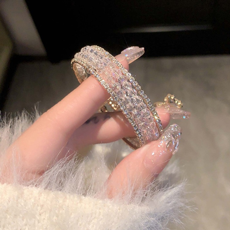 Gold - Toned Crystal Bead - Embellished Wide Cuff Bracelet With Double - Row Zircon Accents Delicate Daily & Luxurious Jewelry Gift For Her High - Qua