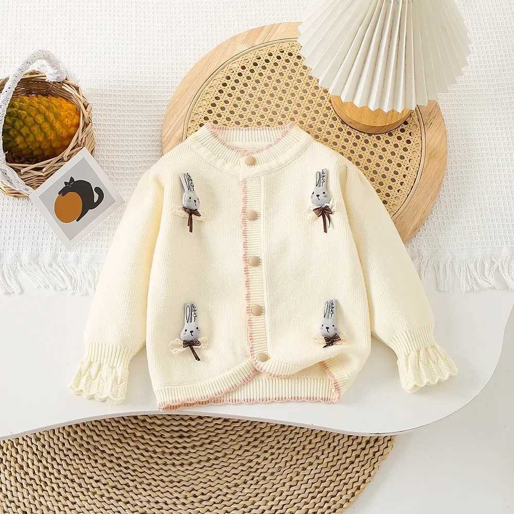 27Y Autumn Girls Clothing Set Knit Bunny Cardigans Pleated Skirt 2Pcs Knit Suit Girls Sweater Knit Outerwear L250926HC6N