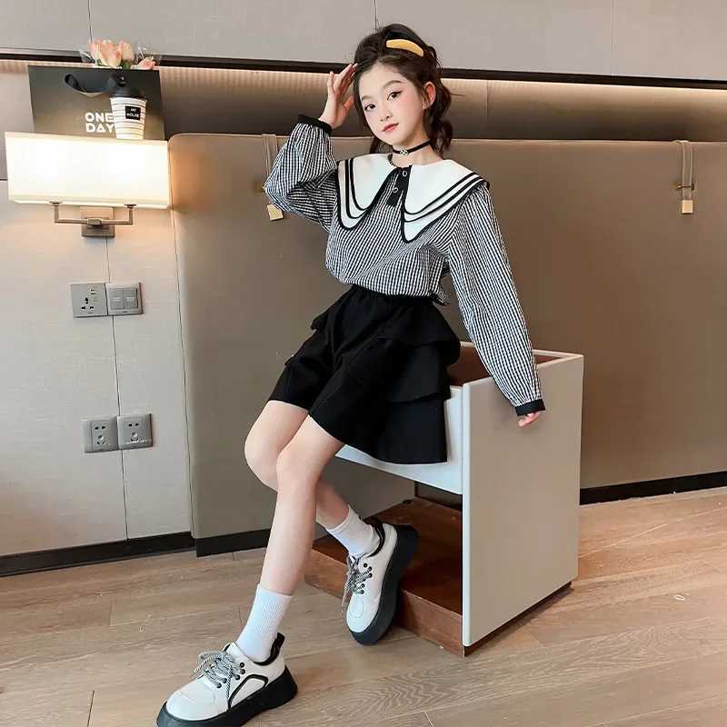 Baby Girls Preppy Suit School Kids Clothes for Teenagers Children Clothing Sets Long Sleeve Shirt Skirt 4 6 7 8 9 10 12 Years L250926DMZM