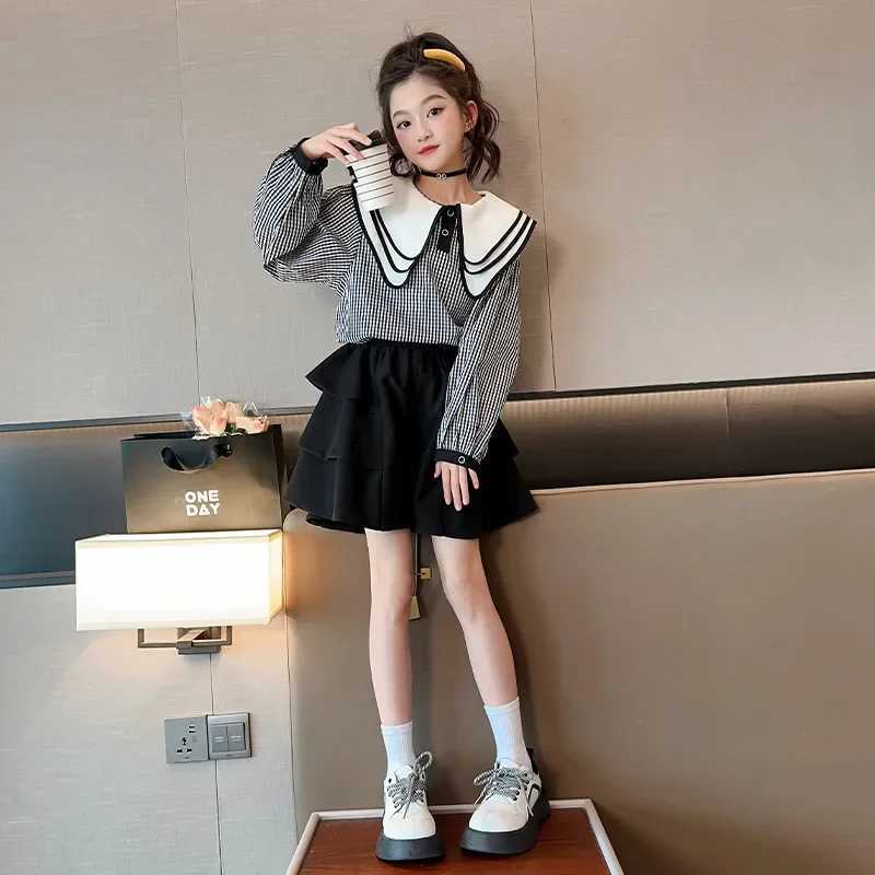 Baby Girls Preppy Suit School Kids Clothes for Teenagers Children Clothing Sets Long Sleeve Shirt Skirt 4 6 7 8 9 10 12 Years L250926DMZM