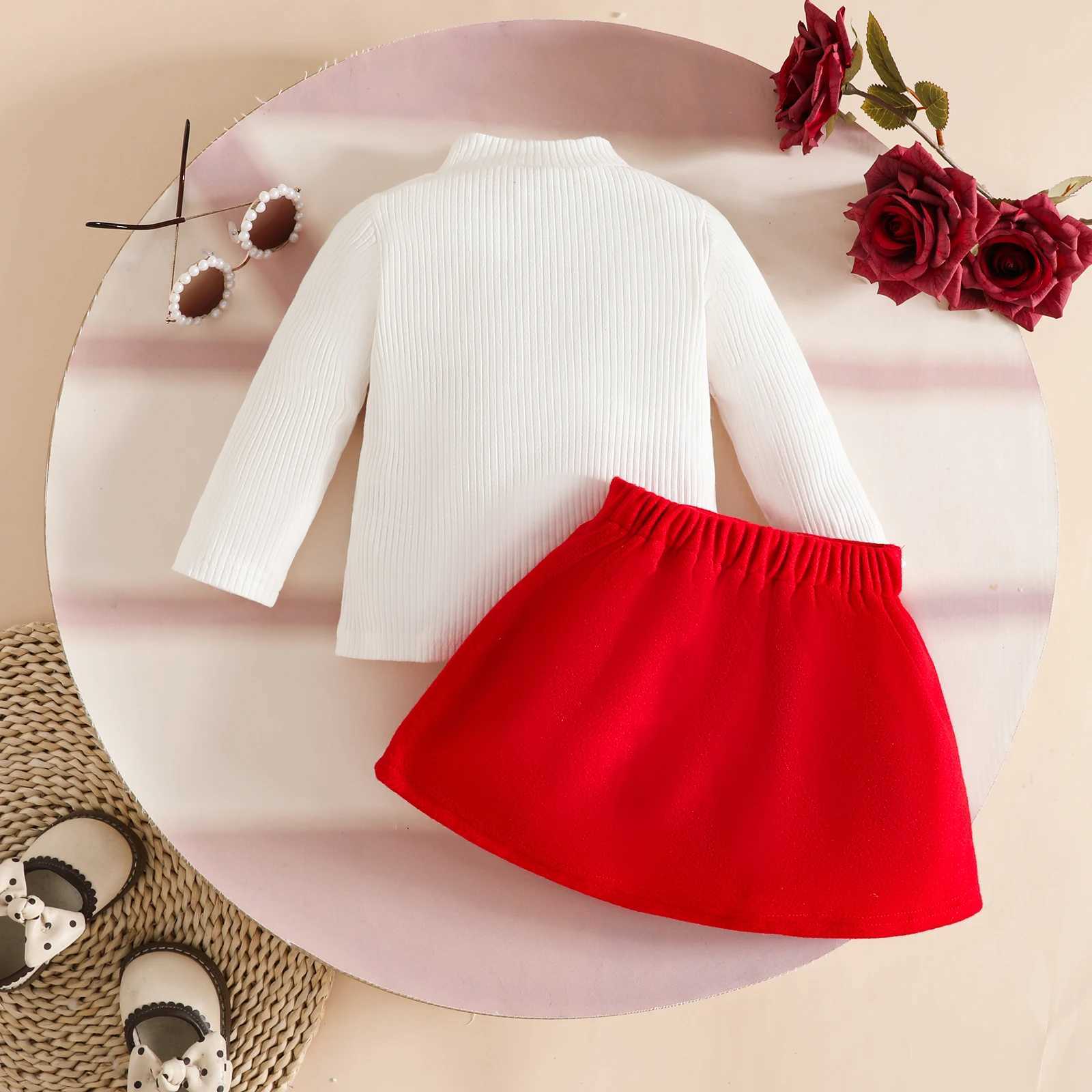 Pudcoco Toddler Baby Girl Fall Outfit Heart Mock Neck Long Sleeve Tops with 3D Flower Mini A Line Skirt 2Pcs Set 6M4T L250926IKFM