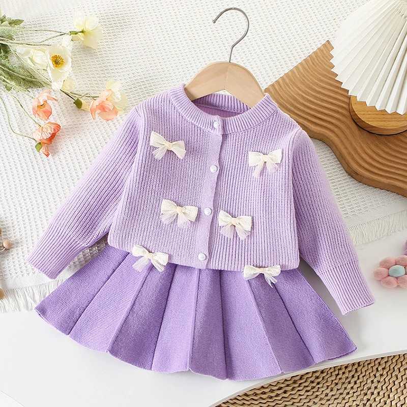 2025 New Autumn 26Yrs Baby Girls Clothing Set Long Sleeved Knitted Cardigan CoatShort Skirt Children Knitted Clothes Suit L250926RV31