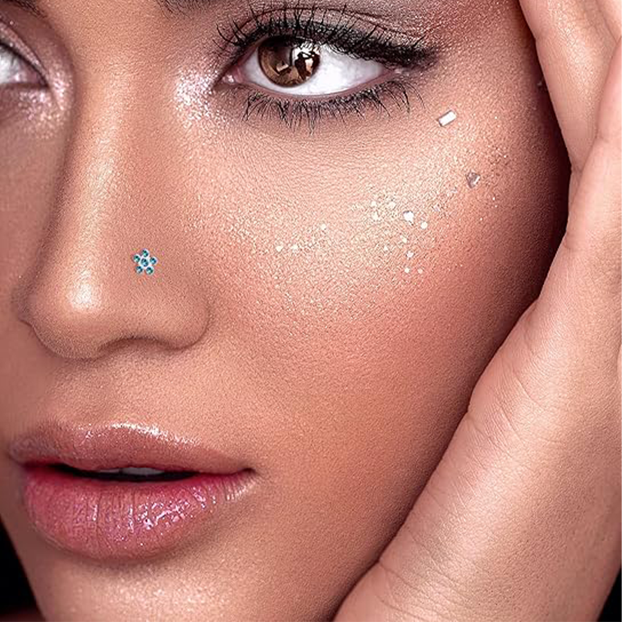 12Pcs Nose Rings Stud L Shape Cubic Zirconia Butterfly Flower Eye Moon Butterfly Heart Snake Shape Nose Studs Piercing Jewelry Silver Plated 20G