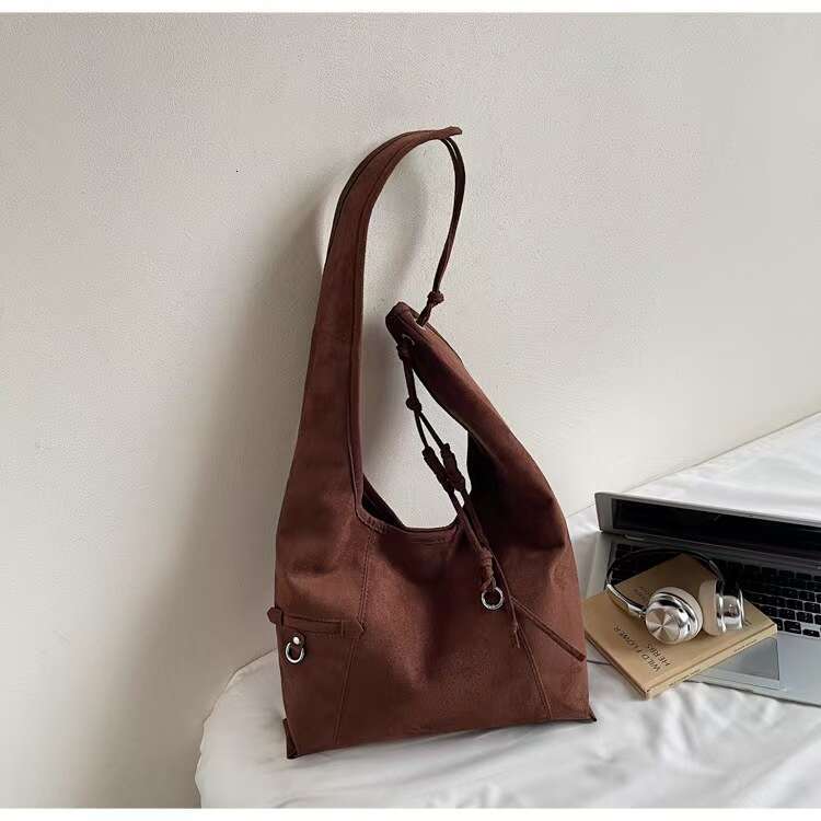 Vintage Suede Designer Tote Autumn Half Moon Hobos Women Shoulder Bag High Quality Frosted Handbag Fashion Shopper Purses totebag