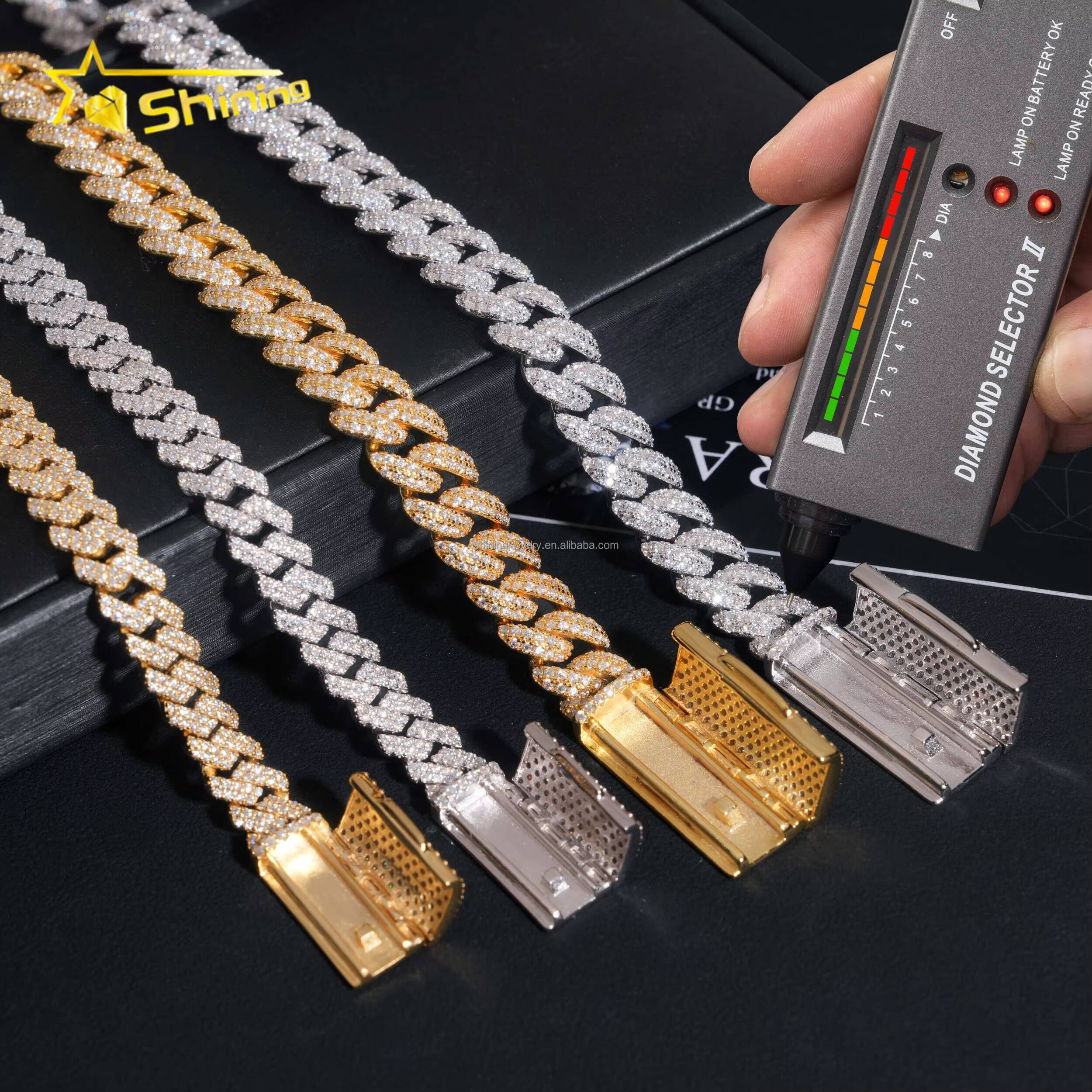 Wholesale Price Hip Hop Men Moissanite Bracelets 925 Sterling Silver 8MM 10MM 2 Rows Iced Out Moissanite Cuban Bracelet