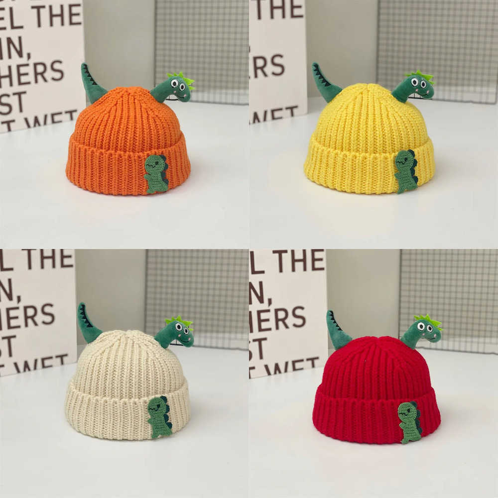 Cute Dinosaur Baby Knitted Hat Winter Warm Children Beanies Thicken Woolen Kids Crochet Bonnet 15 Years Boys Girls Pullover Cap L2509251MXI